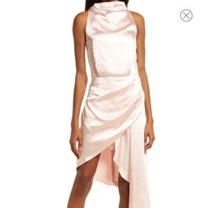 Elliatt Alaia Asymmetric Satin Cocktail Dress shirt mini midi pink pleated